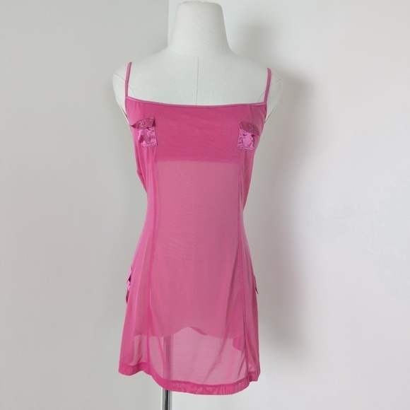 Pink Sheer Mesh Mini Slip Dress La Senza Square Neckline Straps Tank Sleeveless - Picture 7 of 11